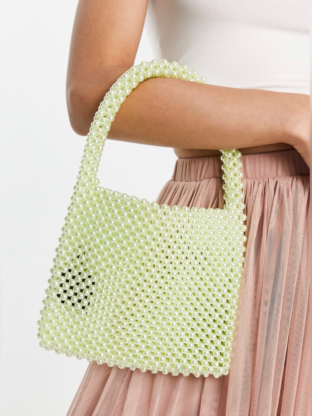 ASOS True Decadence pearl structured grab bag sage green